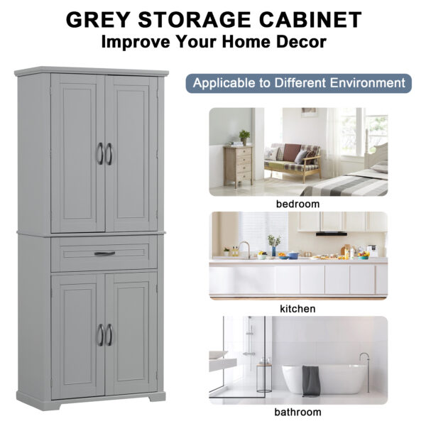 Bathroom Storage Cabinet with Doors and Drawer, Multiple Storage Space, Adjustable Shelf, Grey (Old Sku:WF308204AAE)