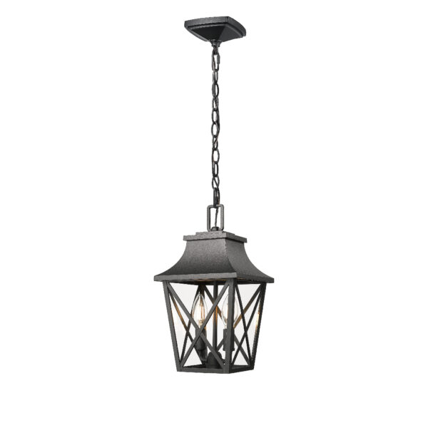 Outdoor Pendant Light Fixture, Black Farmhouse Outdoor Pendant Lights for Porch with Clear Glass, Modern Rectangular Exterior Hanging Lantern Light Fixtures (1 pack)