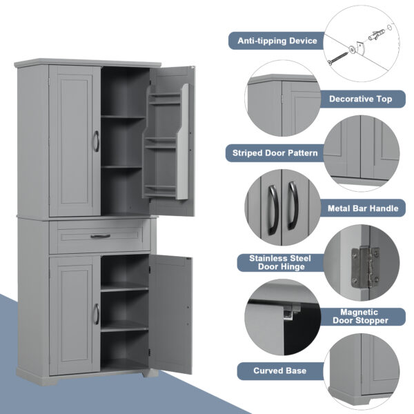 Bathroom Storage Cabinet with Doors and Drawer, Multiple Storage Space, Adjustable Shelf, Grey (Old Sku:WF308204AAE)