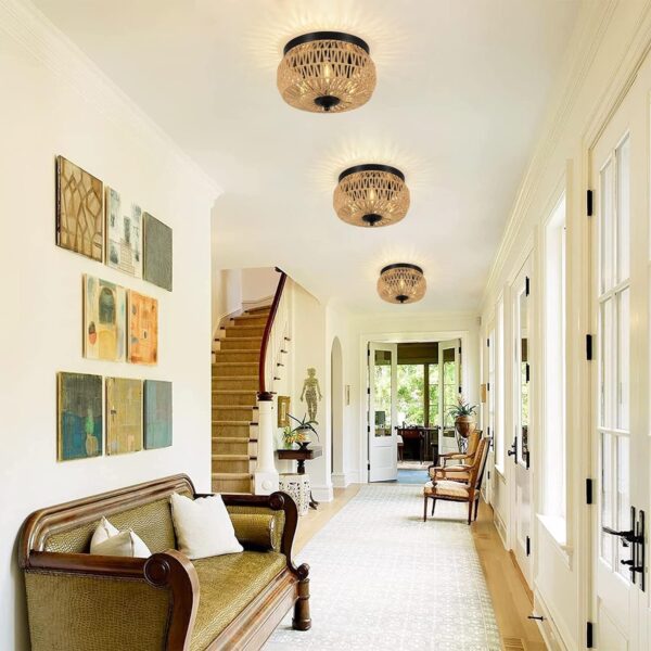 b20d459e9e7642f7ba26af20b181aee1_e0c80211baaa00f85cdb0e27322c6cca 3-Lights Woven Rattan Flush Mount Ceiling Light Fixture with Hand-Worked Cage Shade for Bedroom, Kitchen, Foyer, Porch