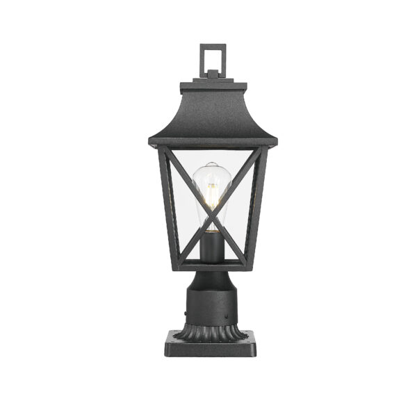Outdoor Post Light, Black Pole Lantern Lighting Fixture with Pier Mount Base Hard Wired, Outdoor Column Lights Exterior Lamp Post Lantern with Glass for Garden Yard Patio Path (1 pack)