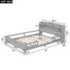 Wood Full Size Platform Bed with Built-in LED Light, Storage Headboard and Guardrail, Antique Grey