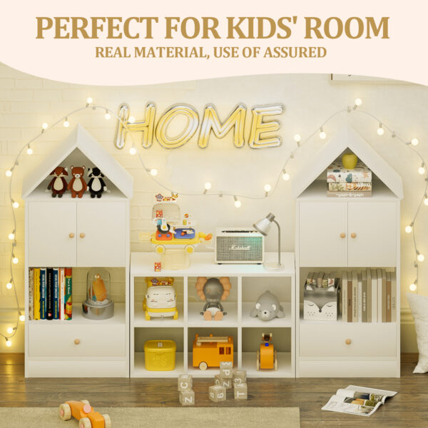 Versatile Children's Bookshelf with House-Shaped Design, Multi-Functional Storage for Books and Toys, Adjustable Placement, Durable Kids Organizer for Playroom or Bedroom Easy Assembly & Safe for Kid