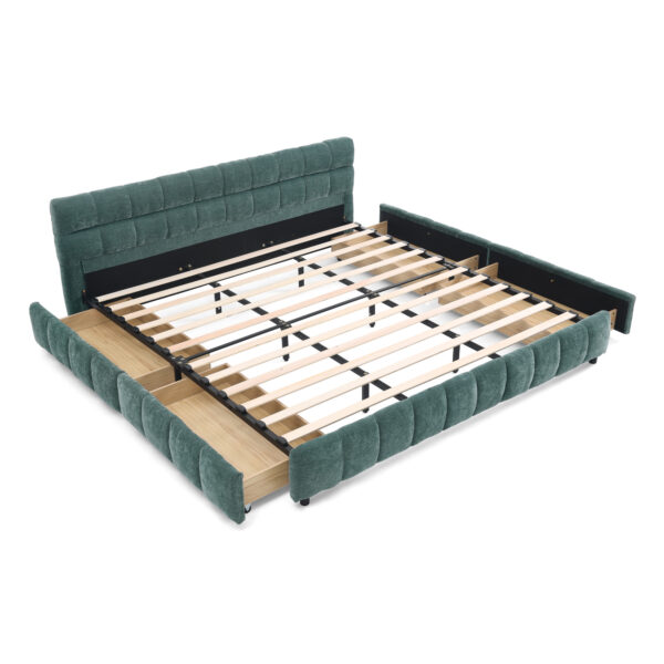 b3db2d1503e14e03ae500427b10f2ed0_3853221315ca5b7ddbc56ddabd78ff5f King Size Upholstered Bed ,comfortable upholstered bed frame, Chenille fabric, with headboard and solid bed frame. With drawer for storage-green(88.5''*85.5''*31'')