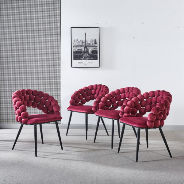 wine red  Modern chair(set of 2 ) with golden color iron tube legs,  soft cushions and comfortable backrest, suitable for dining room, living room, cafe,hairball back