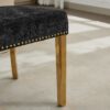 Mid Century Modern Dining Chairs Set of 2, Farmhouse Chenille Fabric Upholstered Accent Chair Curved Backrest with Copper Nails around,Kitchen Chairs with Golden Stainless Steel Plating Legs, Black