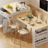K&K 82.7 inch Kitchen Island with Extendable Dining Table for 4-6 Person,Two-tone Kitchen Table with Double-sized Storage, Power Outlet, Kitchen island with Storage 2 Drawers 2 Side Open Shelves,White