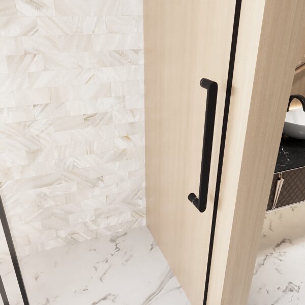b4713063e70143c4a7dabf18f82e0e2a_a71cd0ce83e94e5b96c5974943f347fe Frameless Single sliding shower door 60 "W x 76" H, 1/4 "(6 mm) Clear Tempered Glass, Explosion Proof Film, Stainless Steel Handle Square Tube Track ,Matte Black