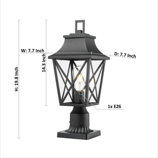 Outdoor Post Light, Black Pole Lantern Lighting Fixture with Pier Mount Base Hard Wired, Outdoor Column Lights Exterior Lamp Post Lantern with Glass for Garden Yard Patio Path (1 pack)