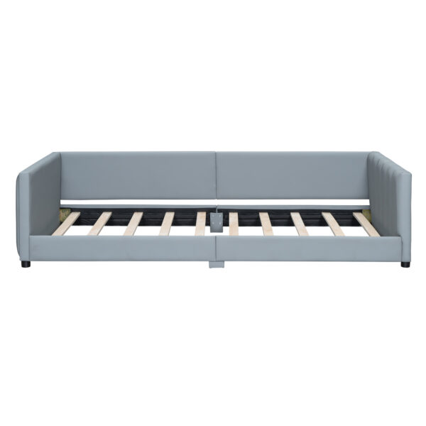 Queen Size & Twin XL Size Upholstered Platform Bed, Mother & Child Bed, PU Leather, Gray