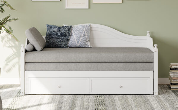 Twin Size Wood Daybed Extended Bed with Storage Drawers Wooden Sofa Bed for Living Room Guest Room, White