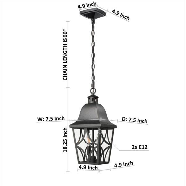 Outdoor Pendant Light Fixture, Modern Black Exterior Hanging Lantern Anti-Rust Metal Hanging Lights with Clear Glass Shade and Adjustable Chain for Porch Foyer Doorway Front Door (1 pack)