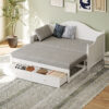 Twin Size Wood Daybed Extended Bed with Storage Drawers Wooden Sofa Bed for Living Room Guest Room, White