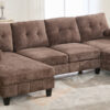 U-shaped Sectional Sofa 103.5" Chenille Fabric Couch with Dual Chaise Lounges, Storage Pockets and Armrest Pillows for Living Room, Brown
