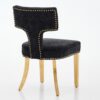 Mid Century Modern Dining Chairs Set of 2, Farmhouse Chenille Fabric Upholstered Accent Chair Curved Backrest with Copper Nails around,Kitchen Chairs with Golden Stainless Steel Plating Legs, Black