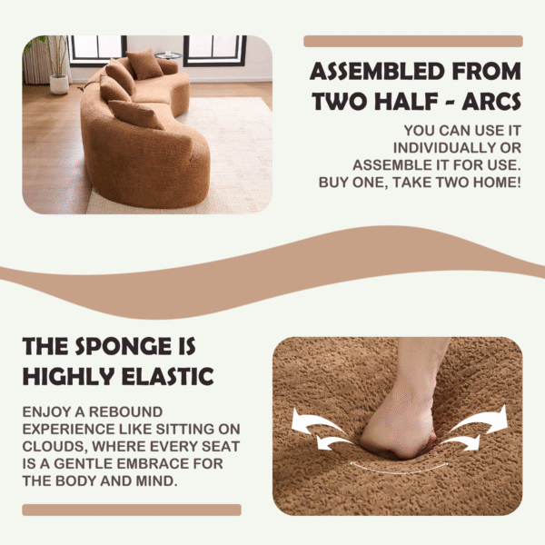 b8591241e07d49f5bdbb841a77294c3e_99fe0380d7bd439ca4f40e1ce54ab671 LY-025 Curved Sofa Toffee Caramel Full Compression Sponge Sectional, 30D Chenille Modular Couch for Apartment & Living Room, 800 lbs 110"L, 60 Firmness with 4 Pillows