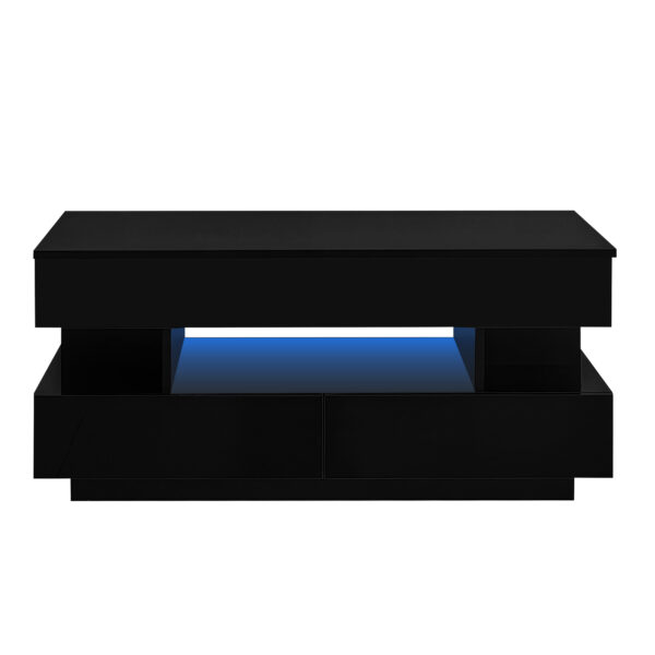 U-Can Lift-Top Coffee Table with 2 Drawers, Modern Coffee Table with Adequate Hidden Compartment, Multi-Functional Lift-Top Coffee Table with High-Gloss Finish for Living Room