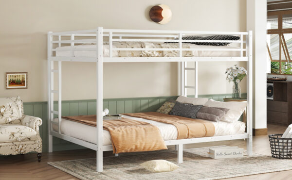 Metal Queen over Queen Bunk Bed for Teens and Adults,Space-Saving/Noise Reduced/No Box Spring Needed,White