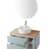 36-Inch Double Drawer + Single Door Wall-Mounted Bathroom Vanity .Blue Cabinet + Solid Wood Natural Top,Round Art Ceramic Sink Modern Minimalist Design,For Bathroom