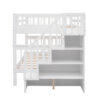 Stairway Full-Over-Full Bunk Bed with Storage and Guard Rail for Bedroom, Dorm, White color