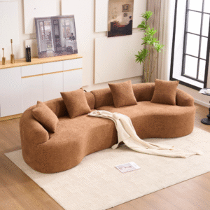 LY-025 Curved Sofa Toffee Caramel Full Compression Sponge Sectional, 30D Chenille Modular Couch for Apartment & Living Room, 800 lbs 110"L, 60 Firmness with 4 Pillows