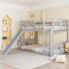Twin Over Twin Bunk Bed with Slide and Ladder, Gray (Old SKU:LT000108AAE)
