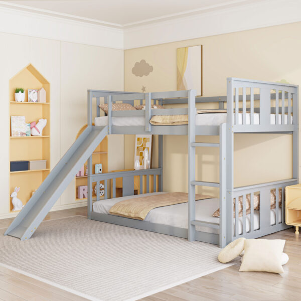 Twin Over Twin Bunk Bed with Slide and Ladder, Gray (Old SKU:LT000108AAE)