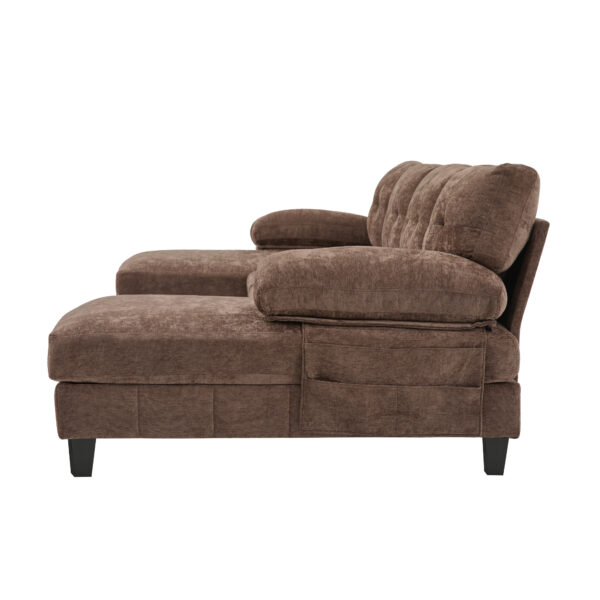 U-shaped Sectional Sofa 103.5" Chenille Fabric Couch with Dual Chaise Lounges, Storage Pockets and Armrest Pillows for Living Room, Brown