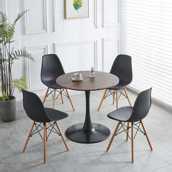 bb355fe6803b4561940d17d09f79ed69_20231225_eafe9d965d3199e49df9b3d2a3115c41 31.5"BLACK AND WALNUT Tulip Table Mid-century Dining Table for 2-4 people With Round Mdf Table Top, Pedestal Dining Table, End Table Leisure Coffee Table