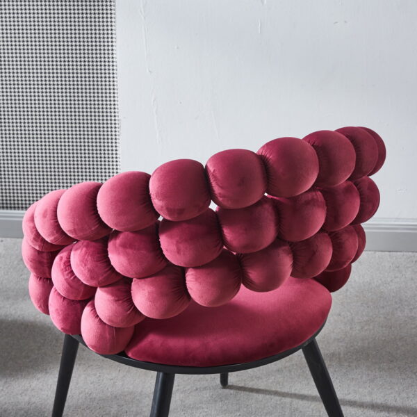 wine red  Modern chair(set of 2 ) with golden color iron tube legs,  soft cushions and comfortable backrest, suitable for dining room, living room, cafe,hairball back