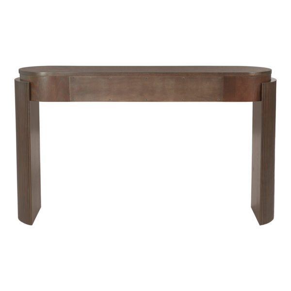 TREXM Entryway Table with Natural Wood Grain Finish, Console Table with Fluted Design, Oval Top and 2 Drawers for Entryway and Living Room (Espresso)