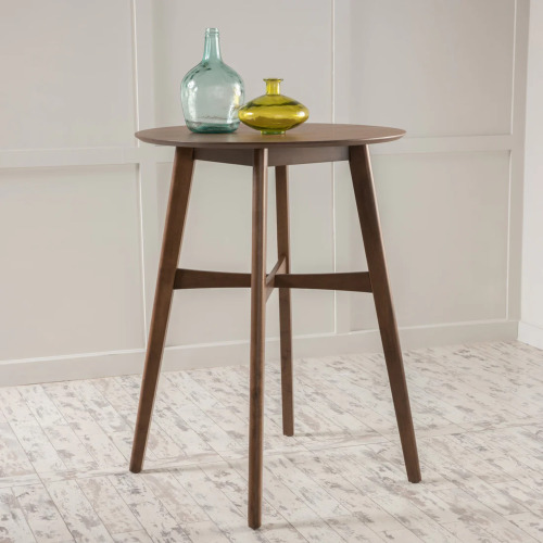 Mid-Century Modern Round Wooden Bar Table – 42" High Bar Table with Tapered Legs for Kitchen, Dining Room or Home Bar, Natural Walnut