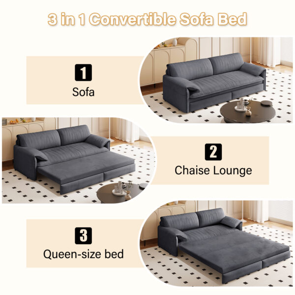 66" Queen Pull Out Sofa Bed, 3-in-1 Convertible Sleeper Sofa with Side Storage,Multi-Functional Velvet Loveseat Bed for Living Room,Bedroom,Apartment,Office.(Old Sku:W1885P154639/W1885P214785)