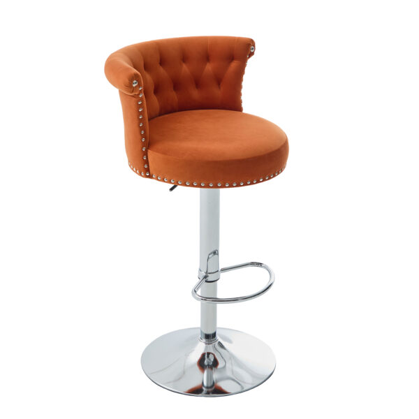 COOLMORE Velvet Bar Stool Set of 2, Adjustable Swivel Bar Stools with Silver Plated Metal Leg, Chrome Nailhead, Counter Height Chair for Kitchen,Dining Room