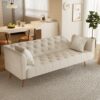 71 inch convertible love seat sofa, American retro beige velvet, suitable for small living room, bedroom, office