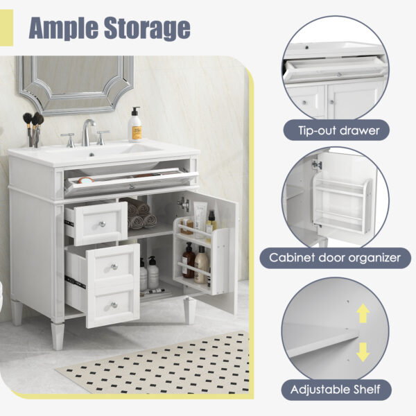 30'' Bathroom Vanity with Top Sink, Modern Bathroom Storage Cabinet with 2 Drawers and a Tip-out Drawer, Single Sink Bathroom Vanity