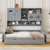 Twin Size Wooden Daybed With Twin Size Trundle, and All-in-One Cabinet and Shelf, Gray