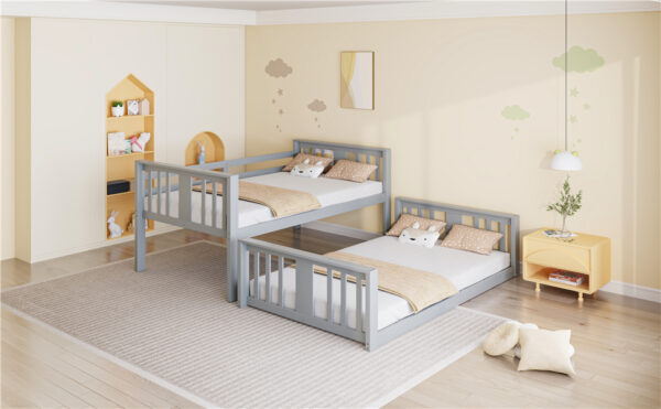 Twin Over Twin Bunk Bed with Slide and Ladder, Gray (Old SKU:LT000108AAE)