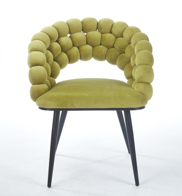 Green Modern chair(set of 2 ) with golden color iron tube legs,  soft cushions and comfortable backrest, suitable for dining room, living room, cafe,hairball back