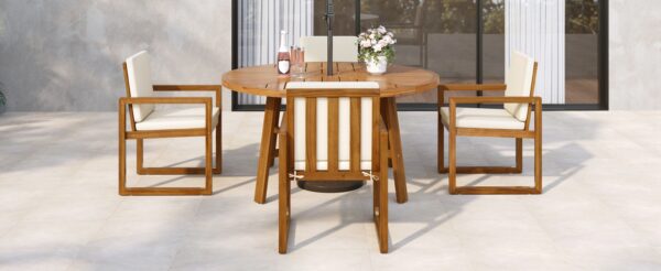5-Piece Outdoor Patio Dining Set Acacia Wood Outdoor Dining Set Patio Furniture Set with Four  Armchairs and a Table for Garden, Balcony, Backyard, Beige