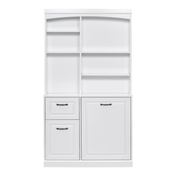 Bathroom Storage Cabinet with Tilt-Out Hamper, 70.9'' Tall Free Standing Organizer with Drawers & Adjustable Shelves, MDF Linen Tower with Steel Handles, White Finish