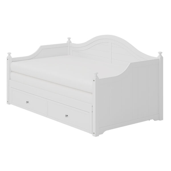 Twin Size Wood Daybed Extended Bed with Storage Drawers Wooden Sofa Bed for Living Room Guest Room, White