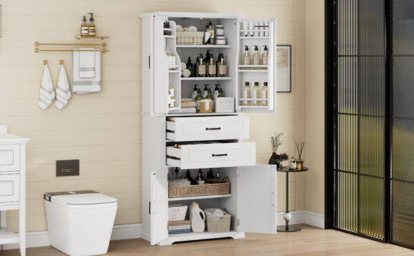 Storage Cabinet with Multi-Functional Storage Space for Kitchen/Bathroom/Dining Room/Living Room , 2 Drawers with Slide Rails, Adjustable Shelf, White