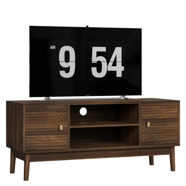 43.31 inch TV Stand, Mid-Century Modern TV Stand for 32/45 inch TV, Entertainment Center with Storage, Media Console Table for Living Room and Bedroom, Walnut