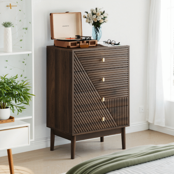 4 drawer dresser, modern wardrobe dresser chest of drawers, wooden storage storage cabinet, dresser storage cabinet, suitable for living room, bedroom, corridor (walnut )