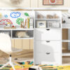 Full Size Low Loft Bed with Built-in Desk,Storage Cabinets and Open Bookcase,Whiteboard for Graffiti,White(ETA:7/8)
