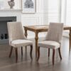 Rayon Cloth Flocking Linen Dining Chairs Channel Kitchen Dinner Chair Comfy Fabric Upholstered Accent Chair for Dining Room with Curved Solid Wood Legs,Set of 2 (Beige), SW1847BG