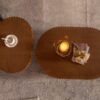 Handcraft Round Nesting Coffee Table Set of 2, - Chic Wave Stripe Edge, Modern Stylish Wooden Circle Fluted Center Table for Living Room