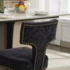 Mid Century Modern Dining Chairs Set of 2, Farmhouse Chenille Fabric Upholstered Accent Chair Curved Backrest with Copper Nails around,Kitchen Chairs with Golden Stainless Steel Plating Legs, Black