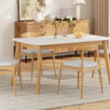 5-Piece Mid-Century Modern Dining Set - Solid Wood Frame Table + 4 Beige Upholstered Chairs(White Oak+Beige)